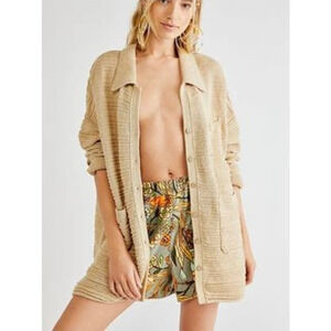 Free People Beach Day Dreaming Cotton Oversized Button Up Cardigan In Neutral